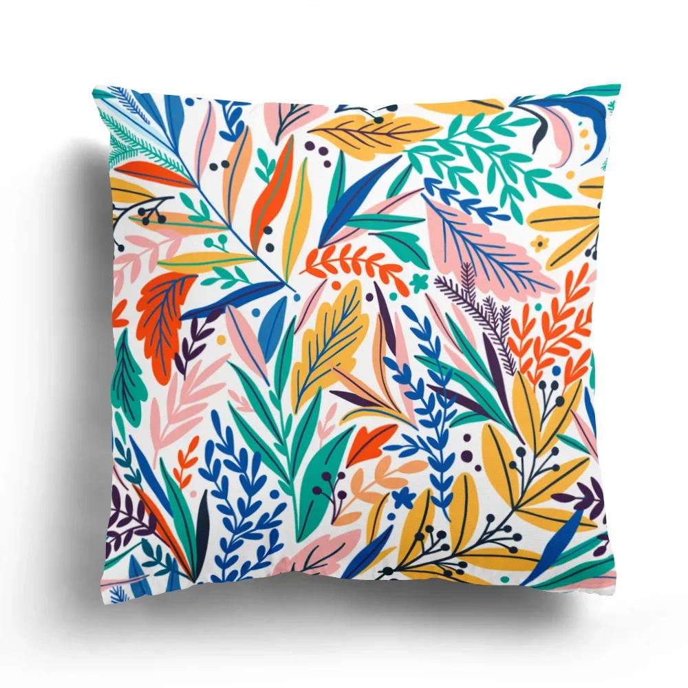 Home Decor Colorful Floral And Leaf Patterned Pillow Covers Pattern Cushion Cover Suitable For Sofa Bedroom Car Pillow Cover