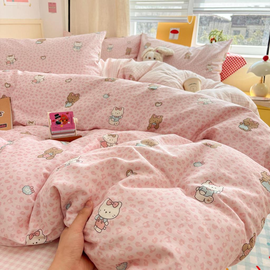 Fresh Simple Pure Cotton Duvet Cover Set, Available In Single, Three, or Four Pieces for Student Dormitories.