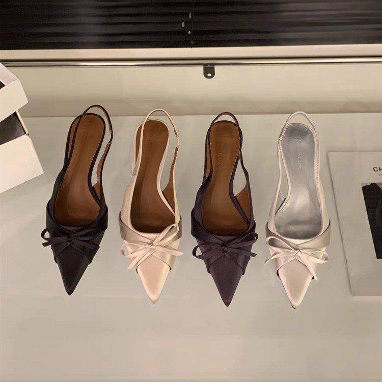 Baotou Sandals New High Heels Women's Thin Heels Spring and Summer Shoes Temperament Bow Pointed Celebrity
