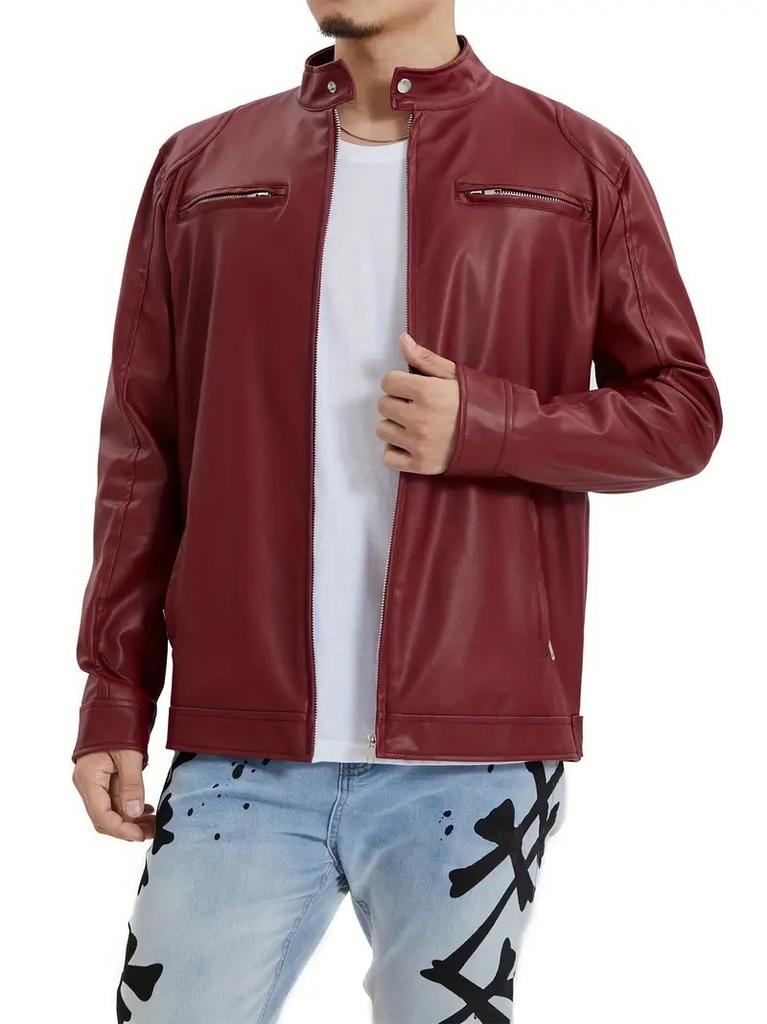 European and American men's high-end leather motorcycle leather jacket men's stand-up collar punk leather jacket men