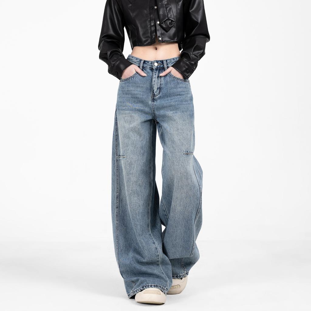 Retro Ripped Scimitar Jeans for Women In Autumn and Summer Design Loose and Slim Floor Wide-leg Sickle Pants