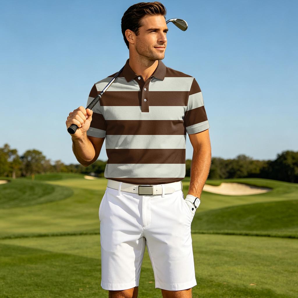 Men's Casual Quick Dry Mesh Golf Polo Shirt Breathable Lightweight Short Sleeve Button Down Collar Top for Outdoor Sports