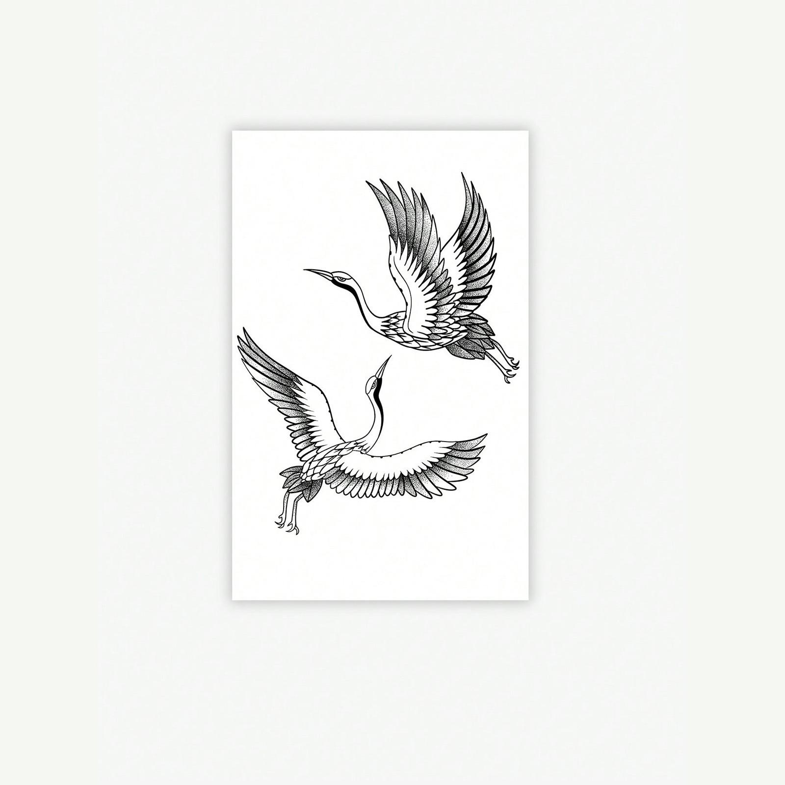 

Plain Black Double Crane Waist And Abdomen Tattoo Sticker Waterproof And Long-Lasting Female High-End Sense Tattoo Sticker 12*19