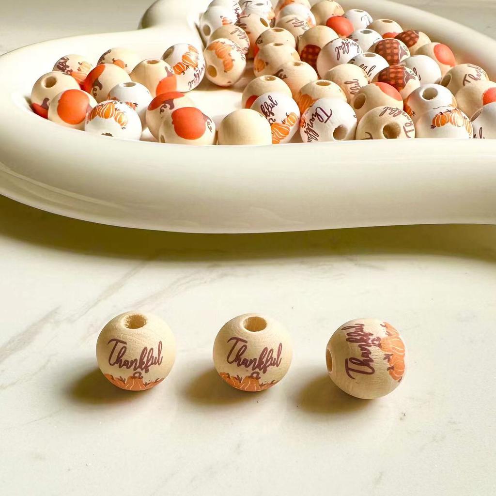 Quellenfabrik Herbst Erntedank Holzperlenkette Hanfseil Quaste Holzperlenkette DIY Schmuckzubehör Lose Perle Runde Perle Cartoon