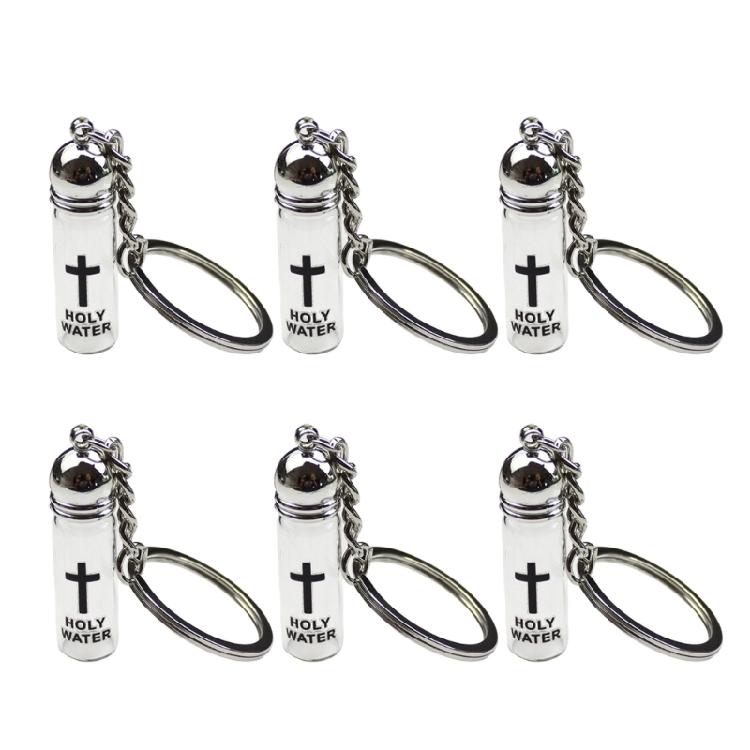 Half Dozen Transparency Crucifix Keychain Religious Ornament Metal Clasp Holy Water Vial For Car Accessories