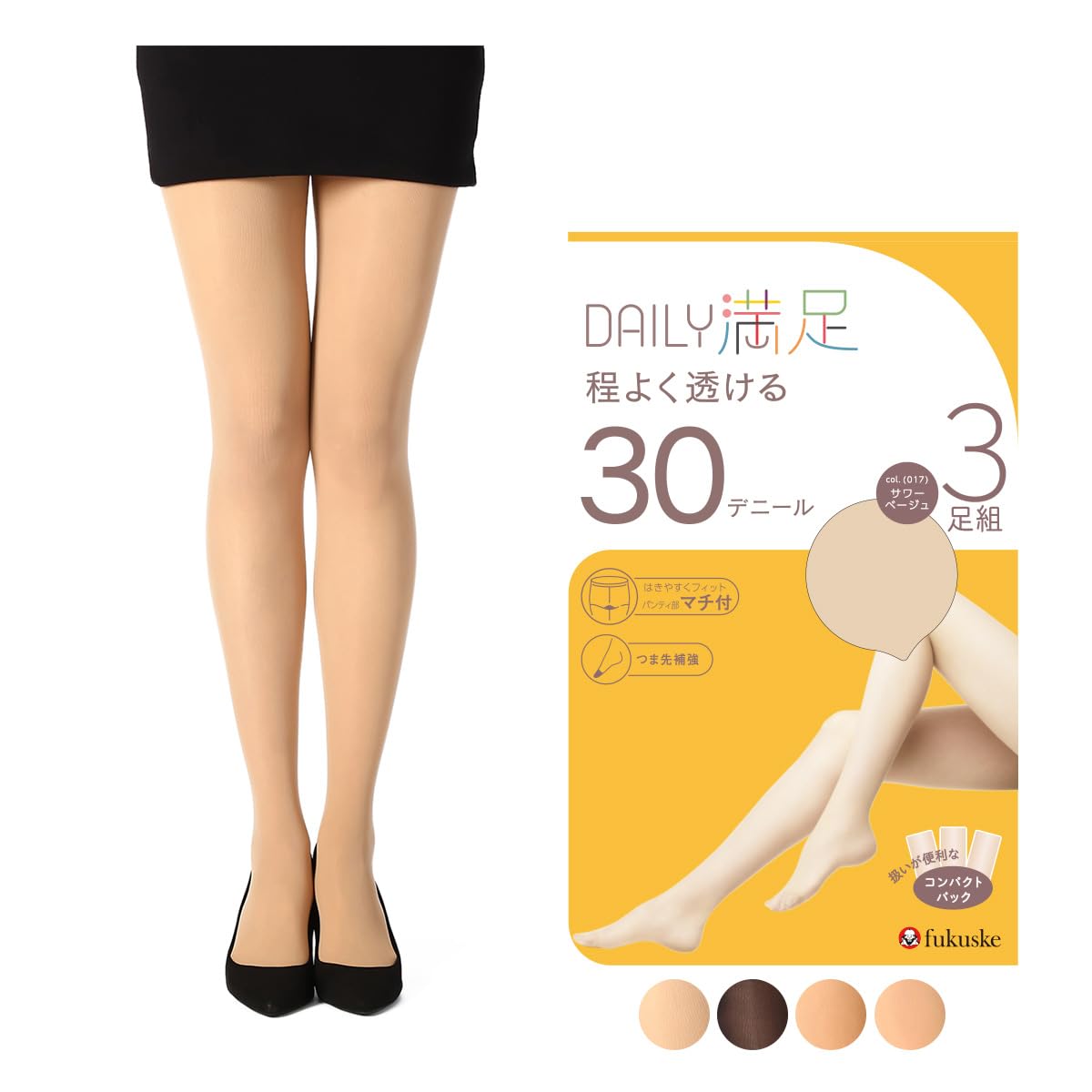 30 3 Sheer 3D Design Panty Reinforced Antibacterial and Deodorizing UV Absorption Fukusuke [Daily Satisfaction] Pantyhose, Denier, Pairs, Tights,