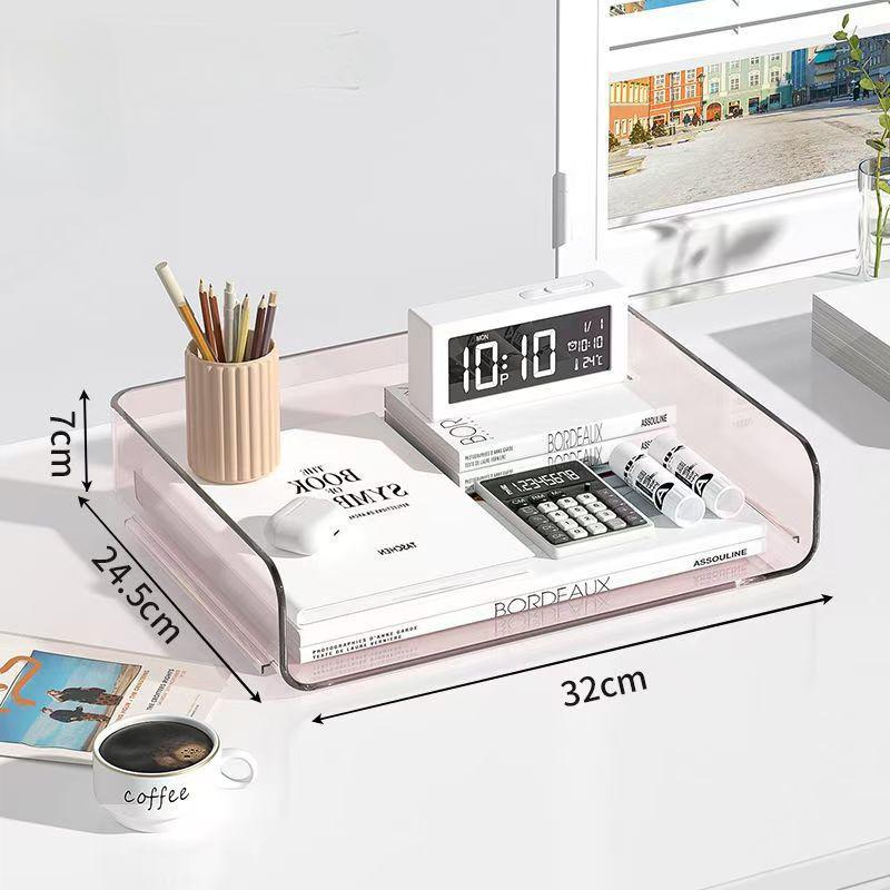 Simple Large Capacity Desktop File Tray Transparent Stackable Paper Holder Shelf A4 Document Paper Organizer Home Office