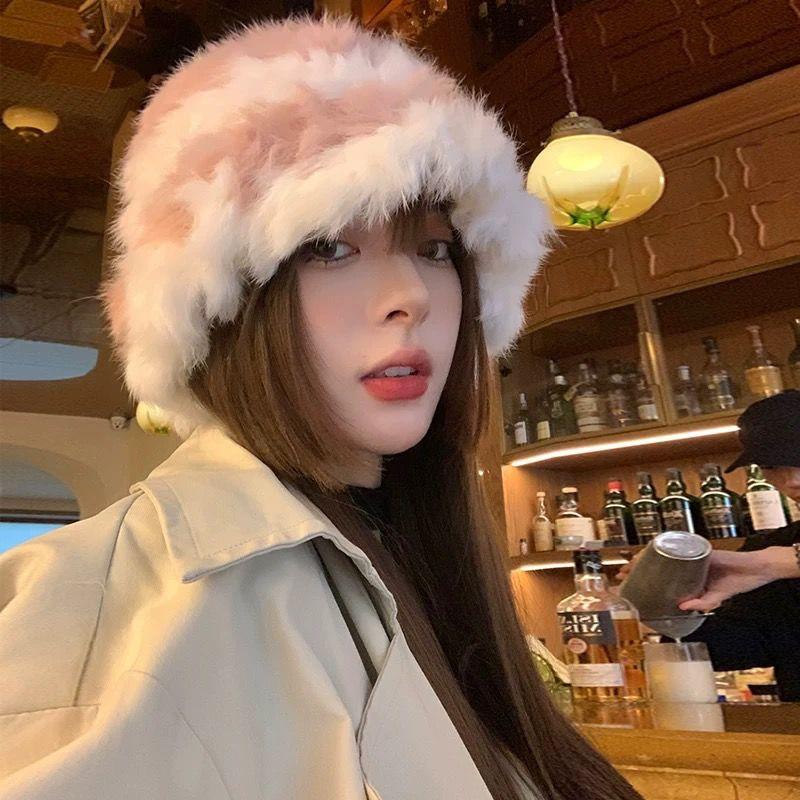 Women’s Hat Rabbit Fur Hat - Autumn Winter Warm Thickened Cold-proof Plush Bucket Hat