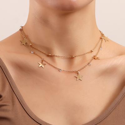 Trend Double Clavicle Chain Pentagram Pendant Necklace Women's Ins Metal Wind Necklace Versatile