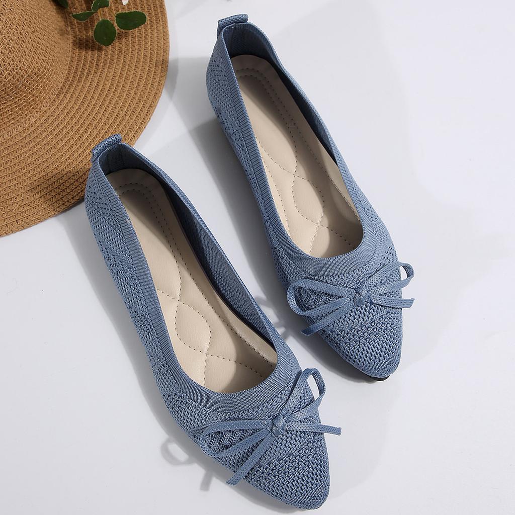 Foreign Trade Bow Single Shoes Women's 2025 New Doudou Shoes Women's Knitted Flat Shoes Light Mouth Fly Knitting Shoes Large Size Women's Shoes