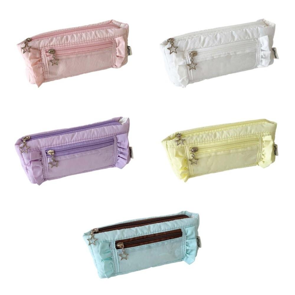 Ruffled Edge Ruffled Pencil Case Star Zipper Pencil Pouch Korean Ruffled Stationery Bag Office