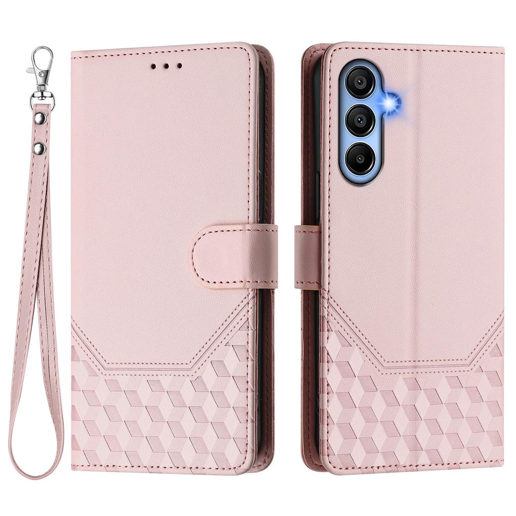 For Samsung Galaxy A16 5G/A16 4G Case Imprinted Honeycomb RFID Blocking Leather Phone Cover with Strap