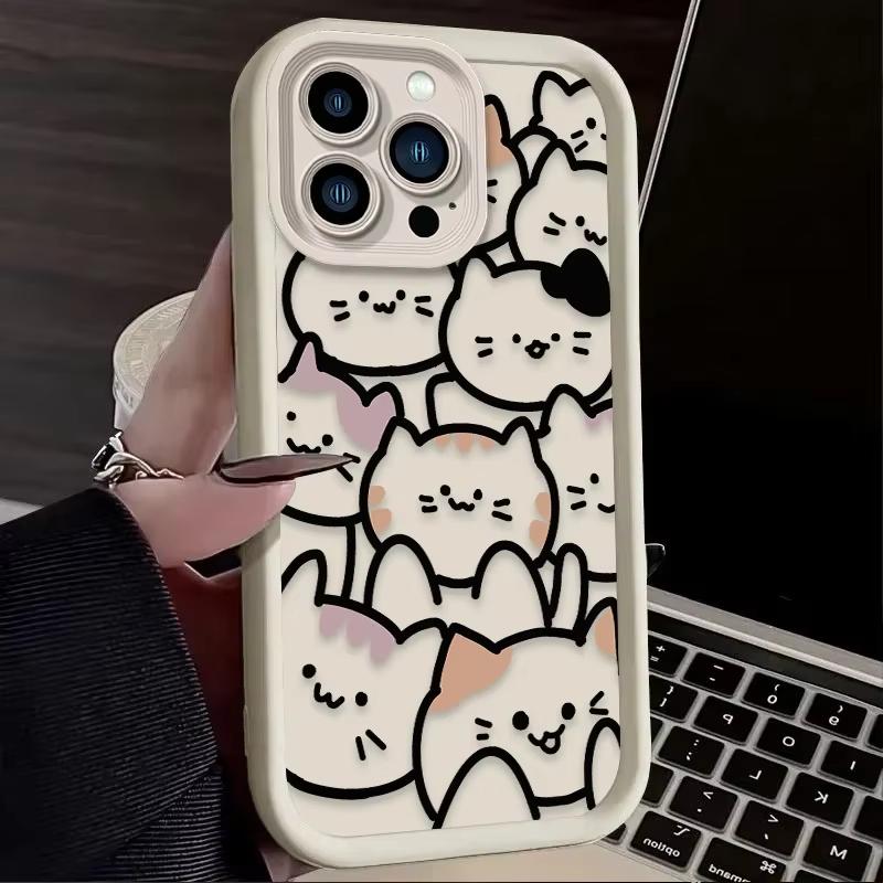 Cartoon Animal Cute Cat Phone Case For iPhone 17 Pro Max 16 15 Pro 14 13 Mini 12 11 XR XS 17Air 16 Plus Soft Silicone Cover