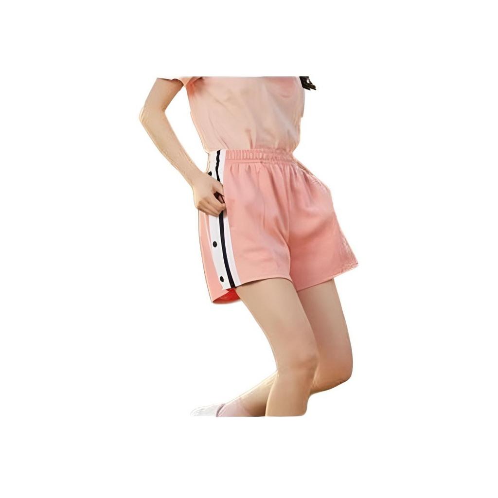 Li Ning Sports Fashion Series Color Block Side Button Elastic Waist Straight Leg Shorts Women shorts Bright-Orange Pink AKSS964-1