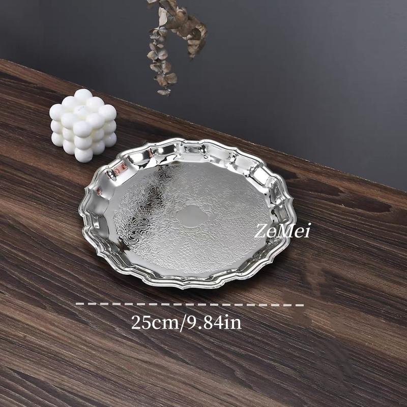 European-Style Cake Plate,Exquisitely Carved Flower Texture Creative Display Metal Coffee Cup Tray,Home Dessert Plate Decoration