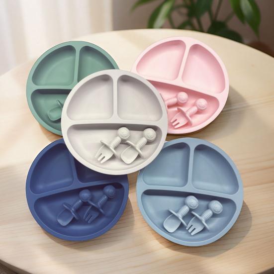Silicone Toddler Cutlery Set with Suction Plate Forks And Spoons for Independent Feeding BPA Free Baby Led Weaning Supplies