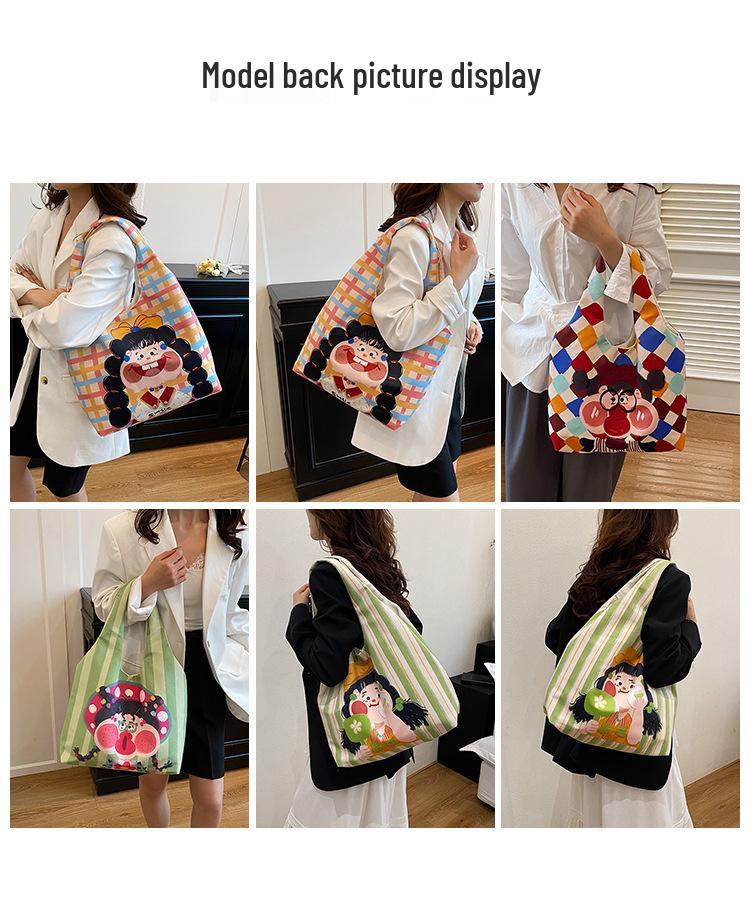 Hand-Painted Cartoon Shoulder Bag: Eco-Friendly Large Capacity for Women & Students