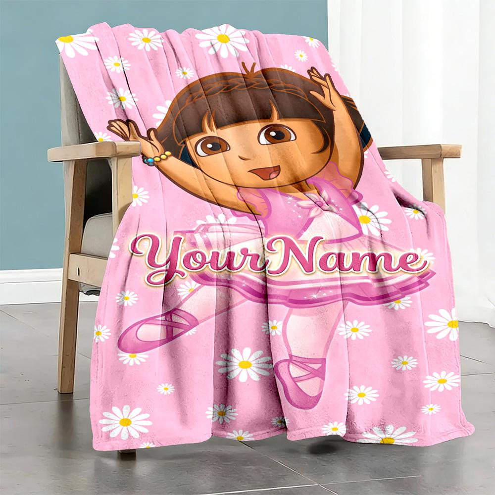 Dora Explorer Customize Your Name Blanket Gift Personalized Blanket Ultra-Soft for Seaside Home Decor Picnics Office Ideal for All Seasons