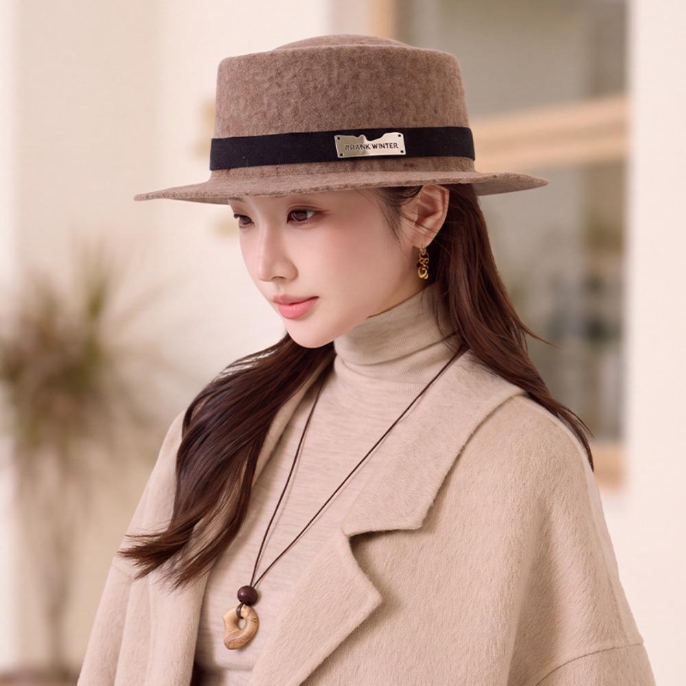 Wool Felt Women's Wool Hat Flat Top French Fedora Hat New Retro Lady Hat  Autumn Winter Daily Wear