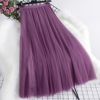 Elegante saia de gaze feminina primavera outono moda magro meados de comprimento cintura alta costura multicamadas tamanho grande a linha guarda-chuva saia feminina