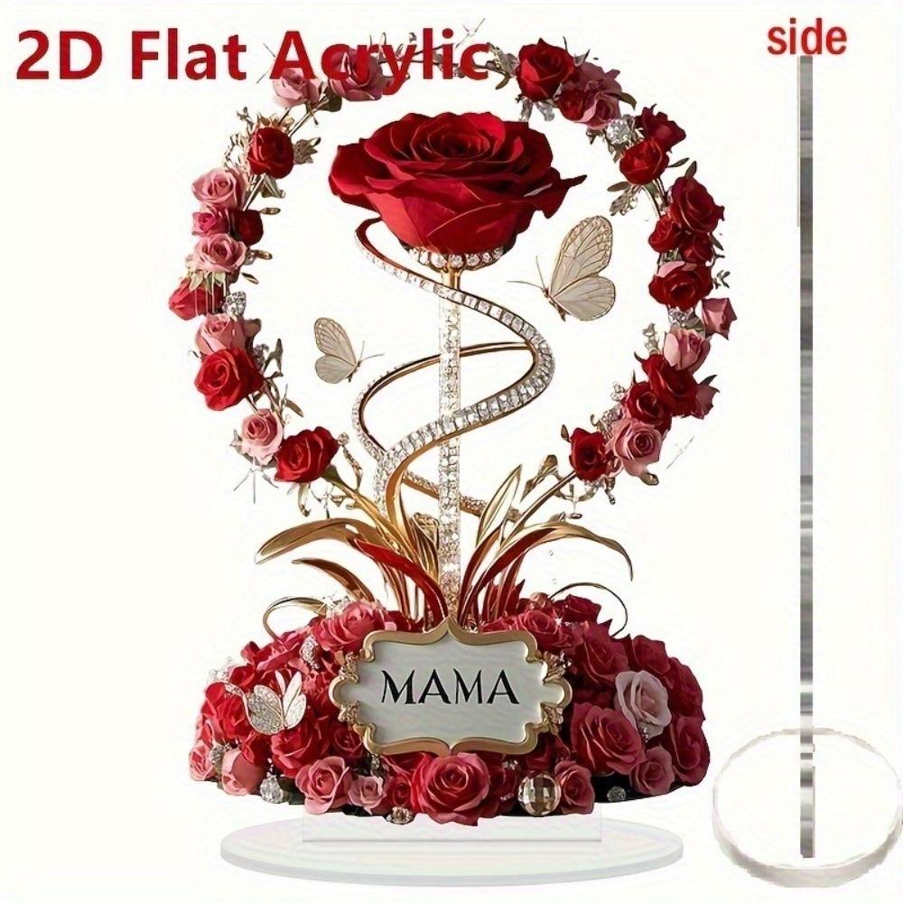Decora 2D Acrylic Ornament Acrylic Material Red Rose Desk Decor Elegant Mother Gift Gift
