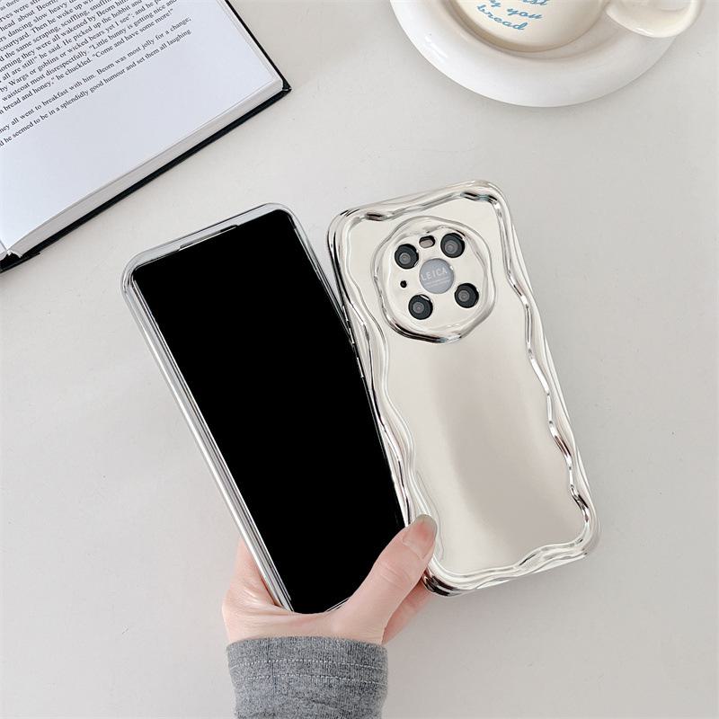 Husă de telefon electroplată argintie elegantă și simplă cu model crem pentru Redmi Note 13 Pro și Xiaomi 14, oferind protecție anti-cădere