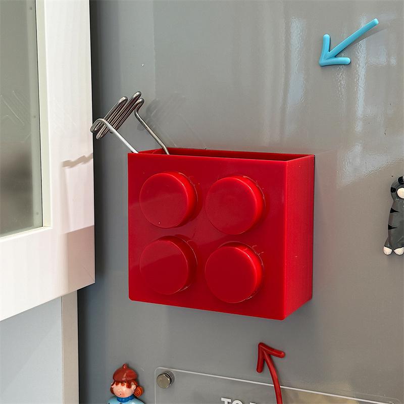 Building Blocks Refrigerator Magnetic Absorption Box Plastic Wrap & Straws Holder Fridge Side Storage Organizer Home Decor