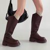 Simple style thick-soled tall knight boots autumn and winter fashion retro style leather heightening elastic boots women's fashion boots