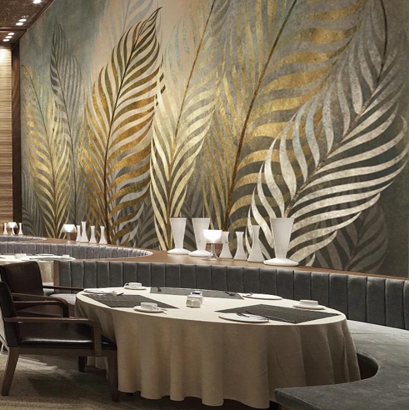 European Style 3d Murals Creative Retro Golden Leaf Wallpaper Restaurant Cafe Background Wall Paper Home Decor