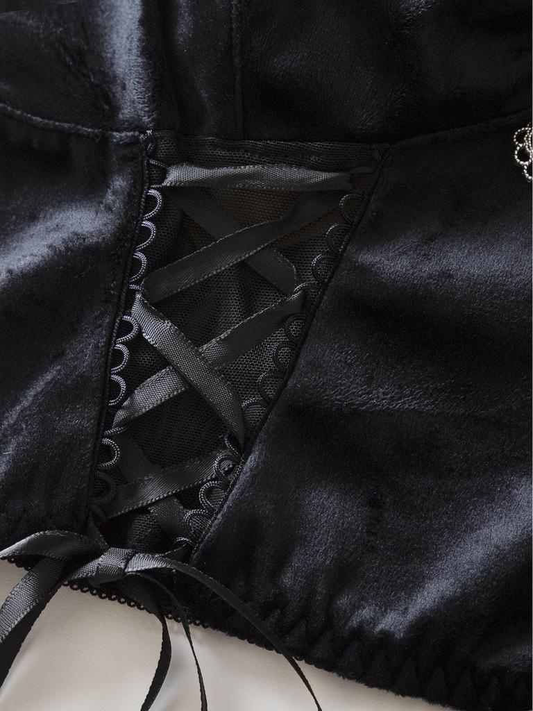Damen Dunkel Samt Schnür-Camisole - Bügellose Erotische Dessous