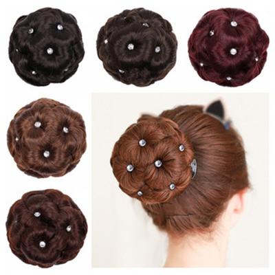 9 Flori Faux Cristal Coc Sintetic Extensie Par De Mireasa Elastic Donut Chignon