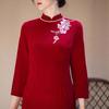 1011 winter new embroidered big red cheongsam new velvet thickened improved dress skirt slim stand-up collar cheongsam