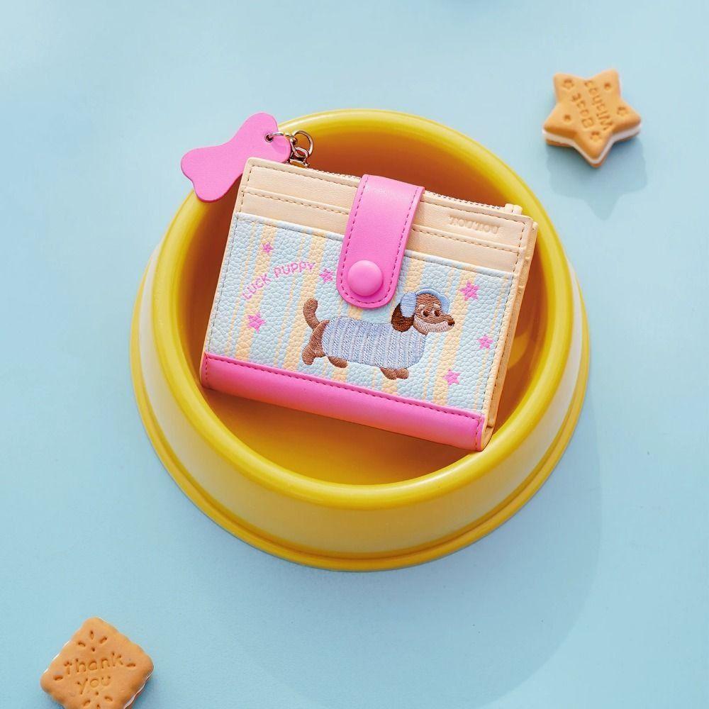 Zipper Dachshund Embroidery Coin Purse Pouch Small Item Bag Sweet Cartoon Pu Wallet Children