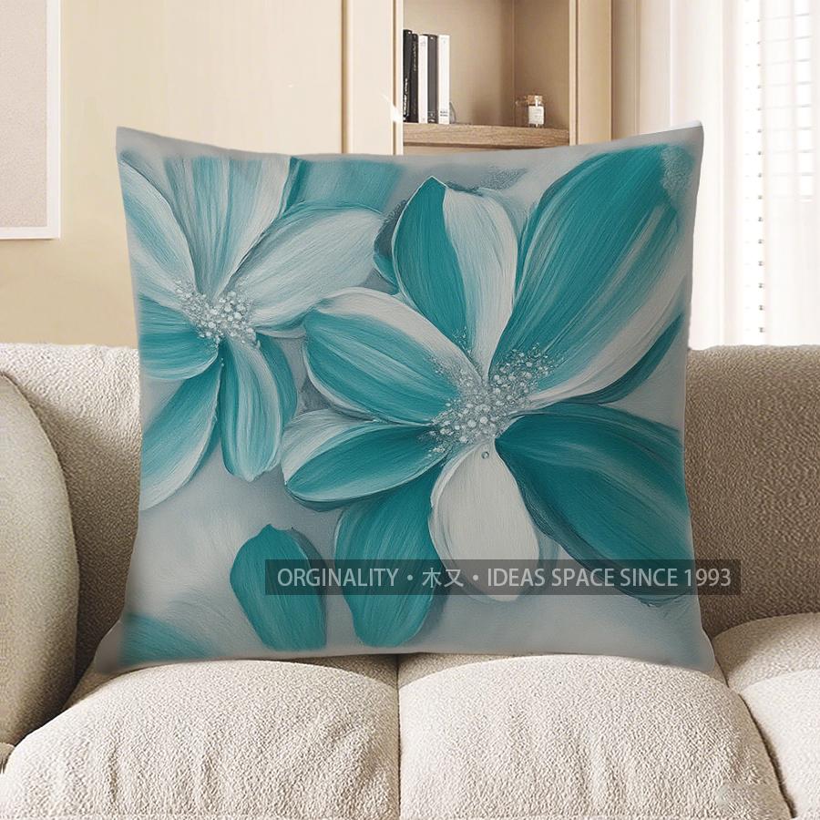 Home Decor Blue Flowers Decorative Digital Print Pillow Cover Pattern Cushion Cover Suitable For Sofa Bedroom Car Pillow Cover