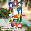 Miffy Beach Towel, Personalized Custom Text, Quick Dry Soft Large Towel For Swimming Pool Travel