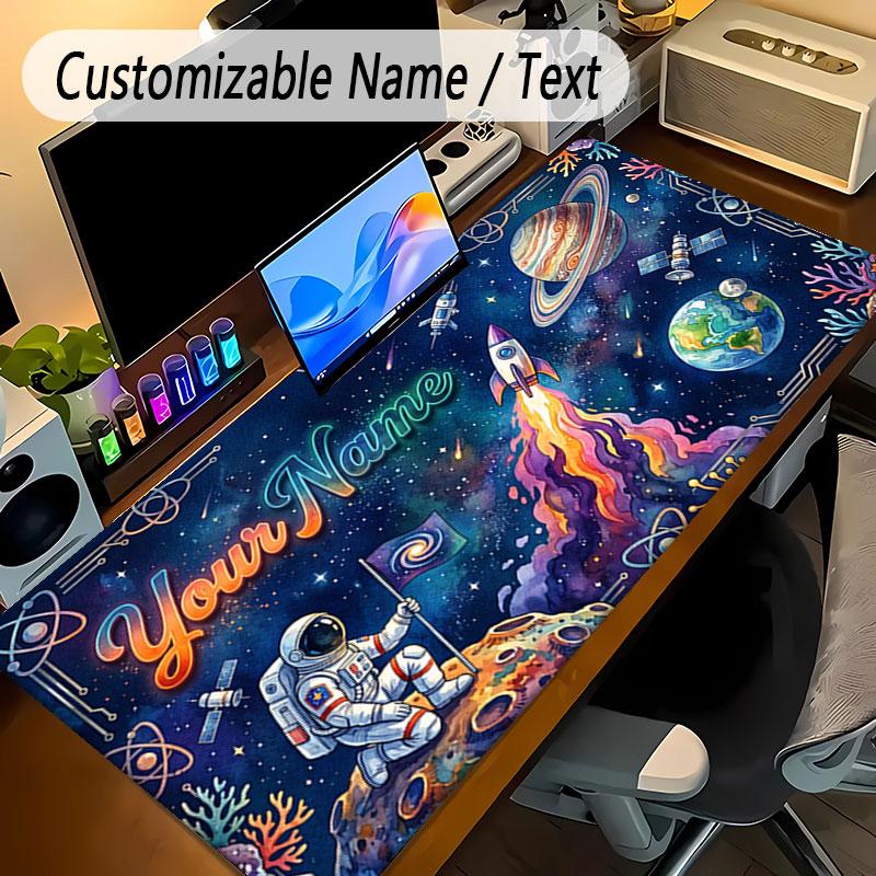 Astronaut Space Theme Personalized Mouse Pad Custom Name Text Non Slip Desk Pad For Laptop Office Desktop