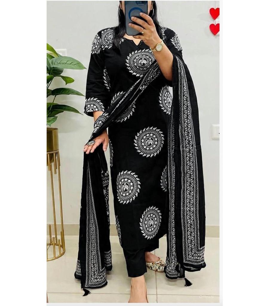 Women Designer Cotton Salwar Suit Indian Bollywood Party Wear Top Tunic Kurta Pant Dupatta Set