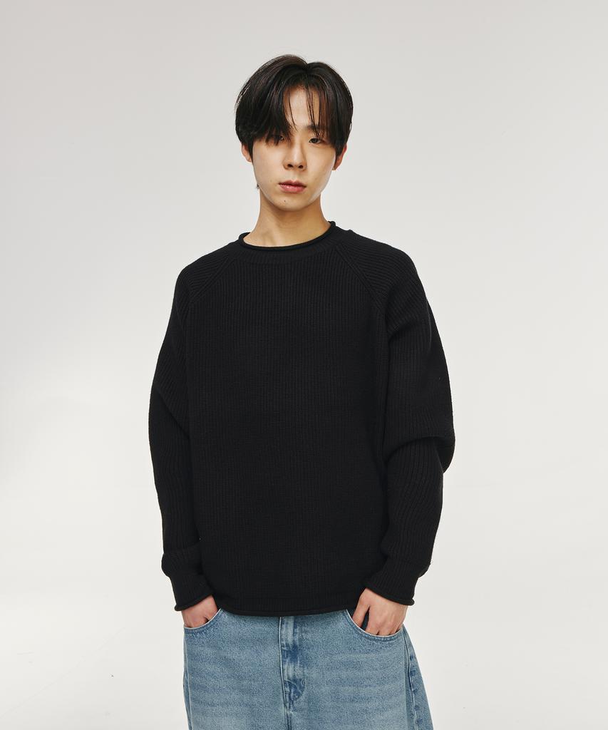 SIGNATURE Raglan Rolling Crewneck Knit [Black]