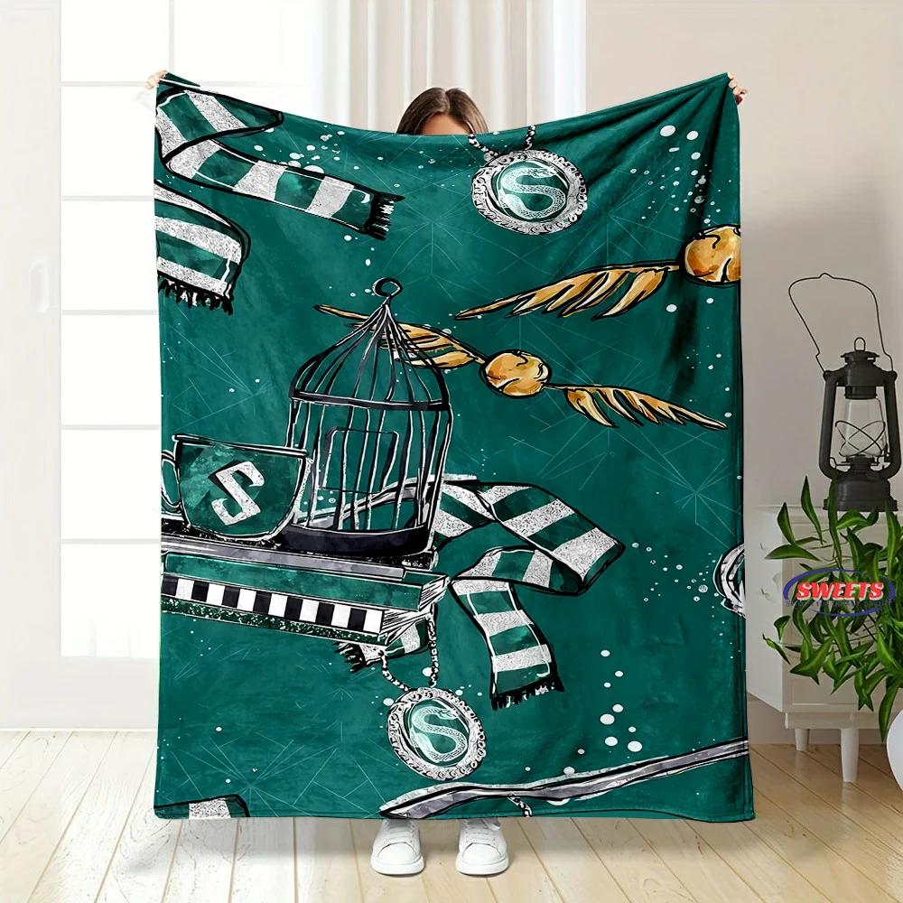 Soft Flannel Throw Blanket with Magic Hat Pattern for Bedroom Sofa Picnic Outdoor Leisure Nap Gifts