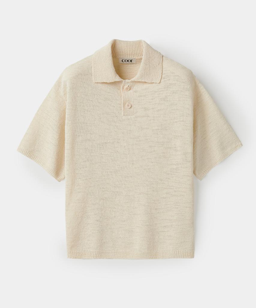 Kueo Slub Oversized Polo Knit (Melange Cream)