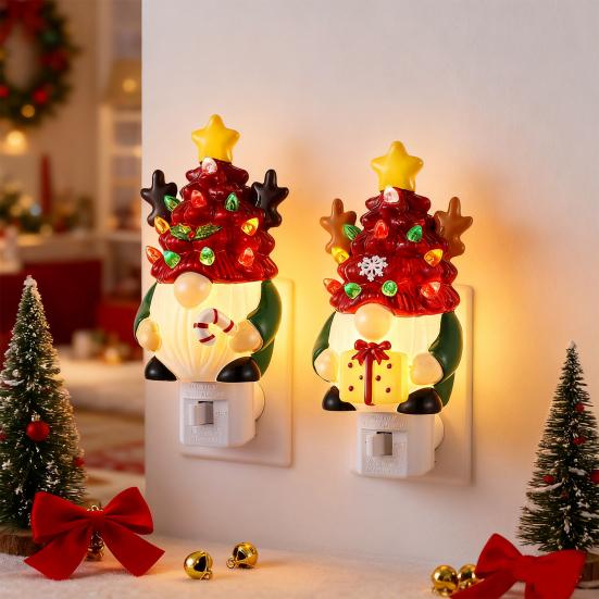 Christmas Gnome Night Light Resin Faceless Dwarf Xmas Tree LED Night Light with Multicolor