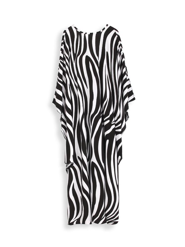 EDOLYNSA Schicker gestreifter Kaftan Strandkleid Damen Homewear übergroßer Kaftan frisches Kleid frisches Kleid Hausmantel Q1297