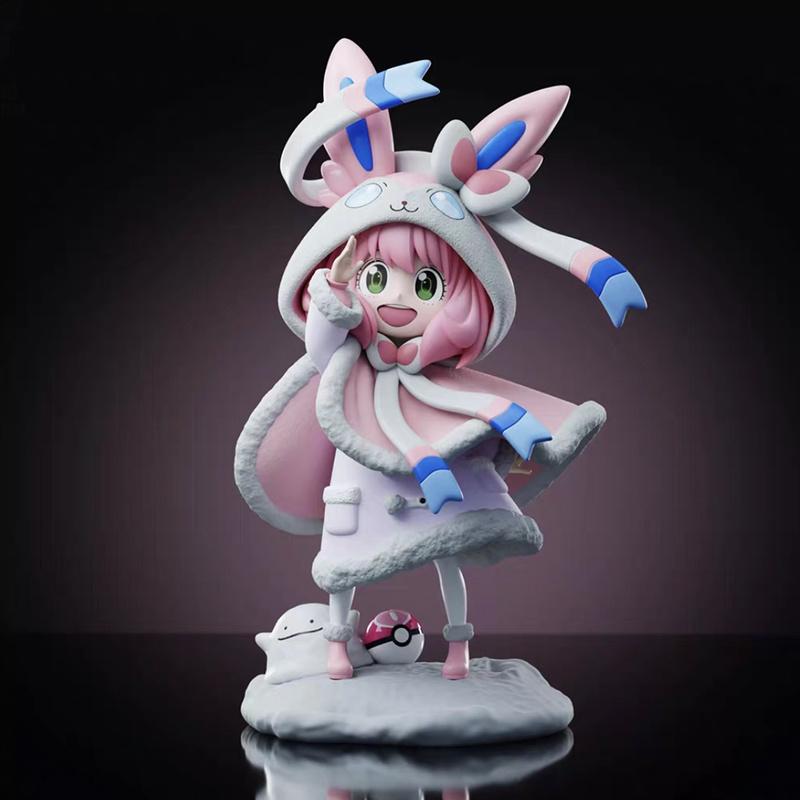 19cm Spy Family Kawaii Model Anya Forger Cos Sylveon Anime Figure Pokemon Beautiful Girl Doll Decoration Children Toy Xmas Gifts Kid Friendly