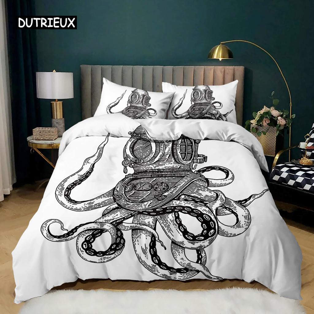 Octopus Duvet Cover Sealife Bedding Set Ocean Animal Comforter Cover Teens Adults Double Queen King Size Polyester Qulit Cover