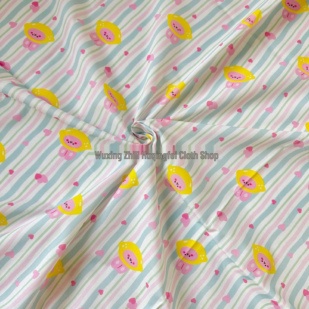 100% Cotton Digital Print Stripe & Floral Fabric for Kids' & Women's Wear, Pajamas, Homewear, Tablecloth DIY