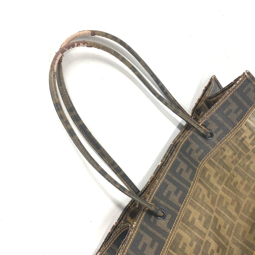 Fendi Torba Siatkowa Torba Plażowa Vintage Zucca Torba Tote z Puzderkiem Torba na Ramię Brązowa