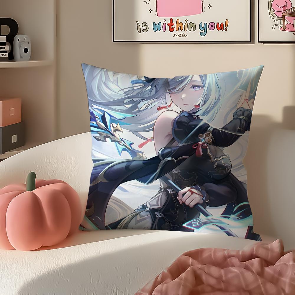 Game Genshin ShenHe Cushion Cover Pillowcase Short Plush Invisible zipper Room Sofa Cushion Cover