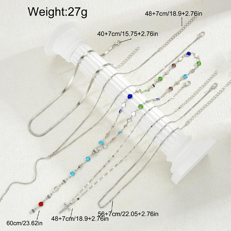 5pcs Fashion Cross Colorful Crystal Necklaces Set for Women Boho Vintage Simple Y-Shaped Pendant Necklace Christian Jewelry Gift
