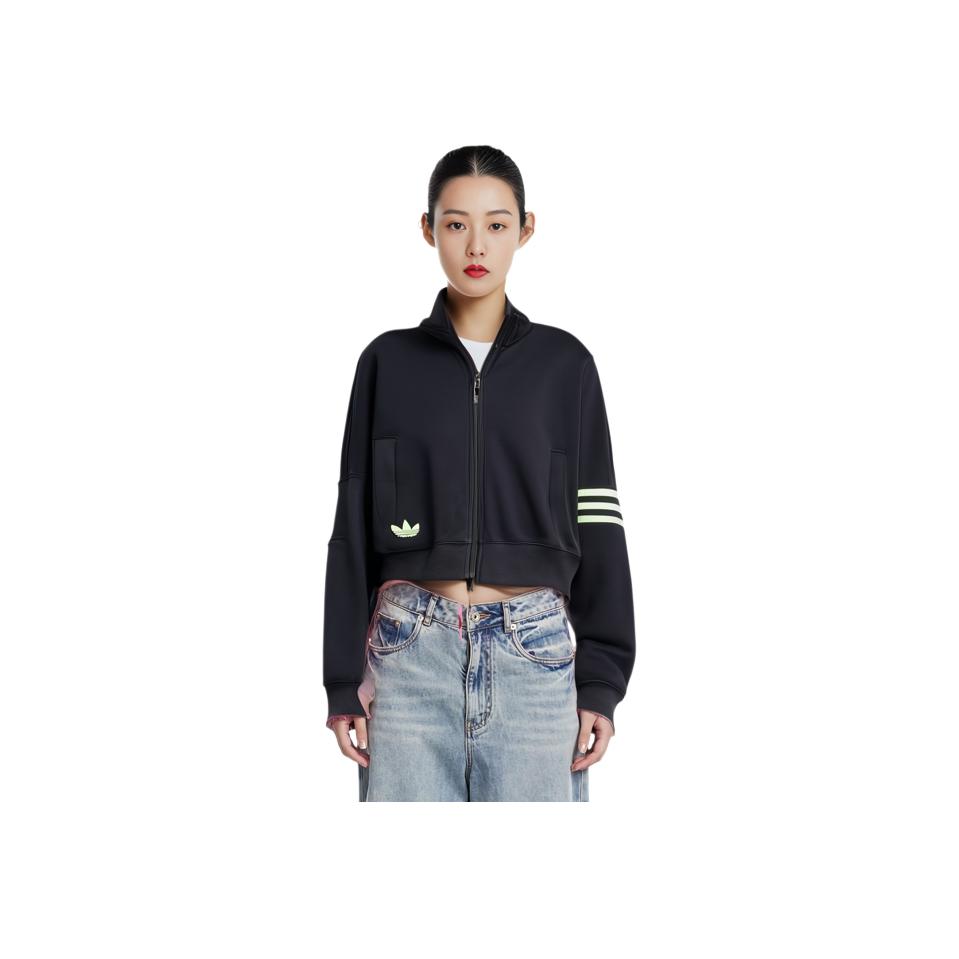 Adidas Originals Neuclassics Color Block Track Top, Women Loose Fit Sports Casual Outerwear Jacket Black IU2505