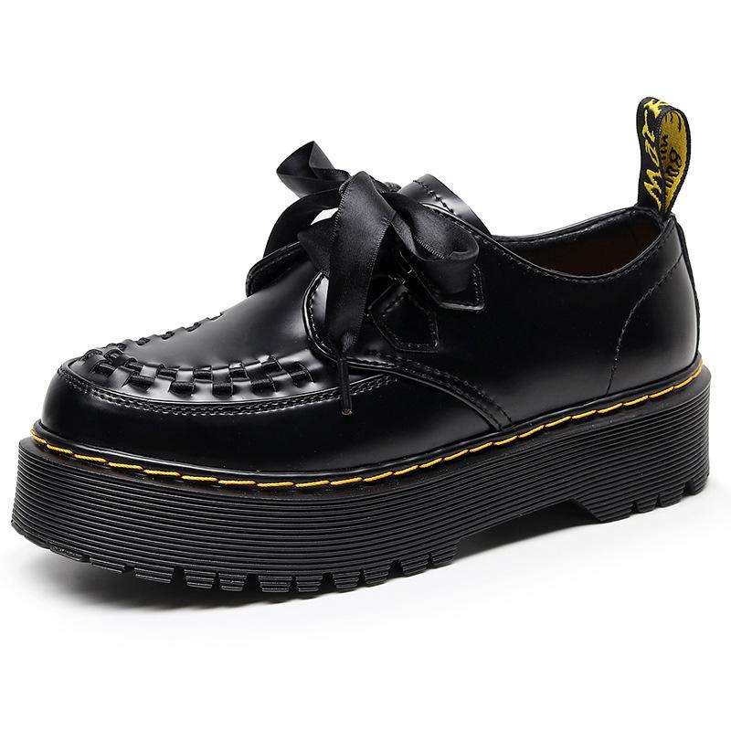 

Rose Martin shoes women s autumn and winter England hole woven thicksoled heightened leather muffin sole small leather shoes 35 чёрный